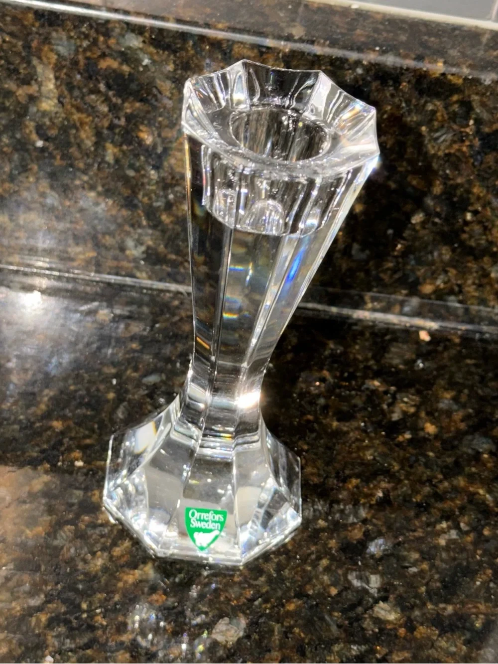 Orrefors Sweden Faceted Crystal Candlestick Candle Holder 5.5”